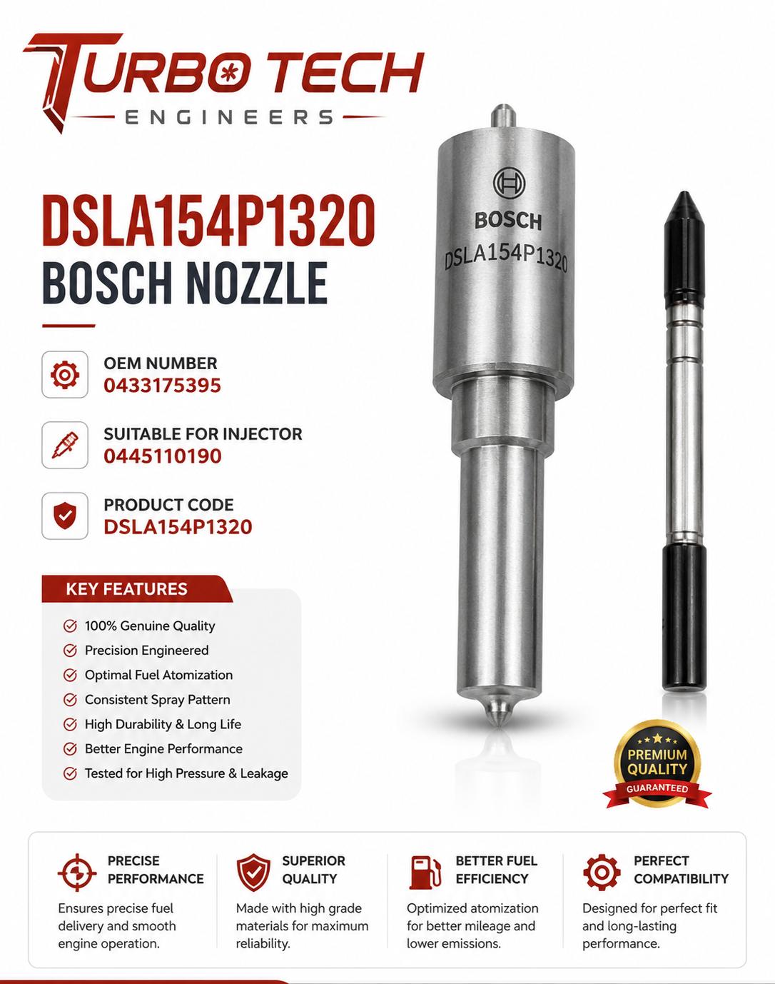 Bosch DSLA154P1320 Diesel Injector Nozzle – 0433175395