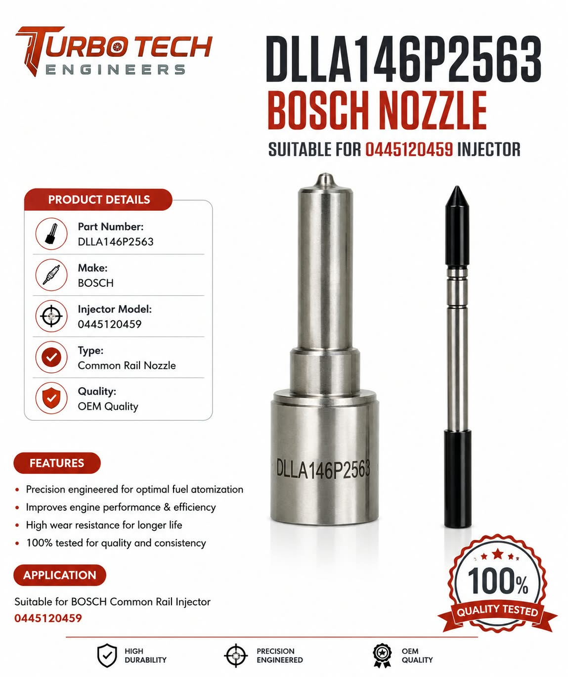 Bosch Common Rail Nozzle DLLA146P2563 – 0445120459