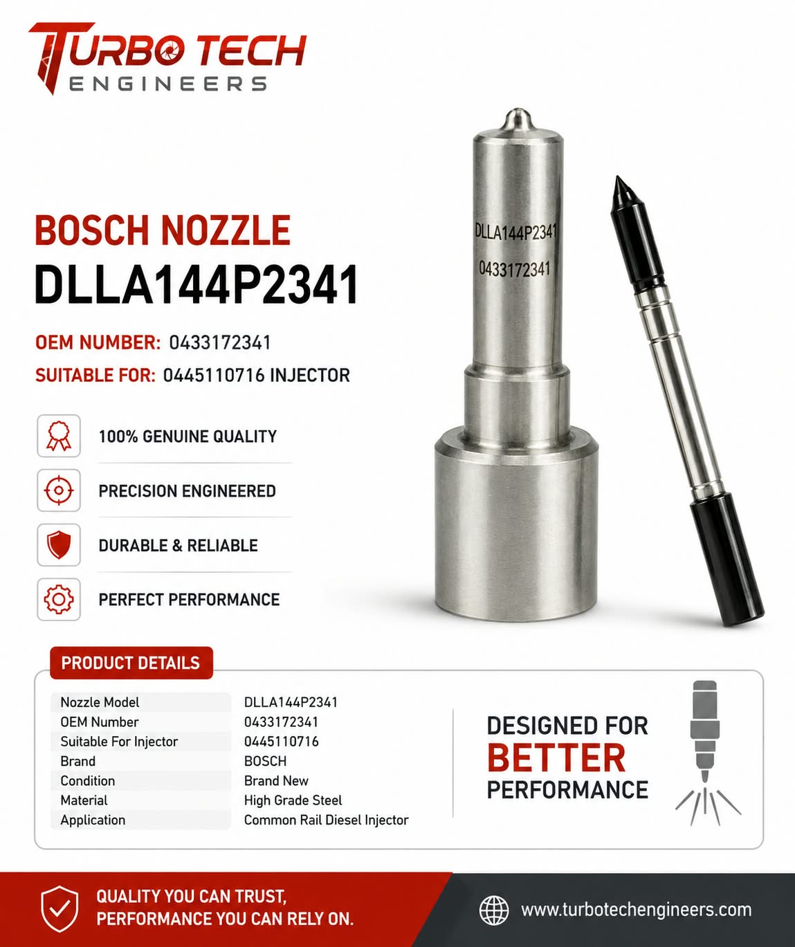 Bosch Common Rail Injector Nozzle DLLA144P2341