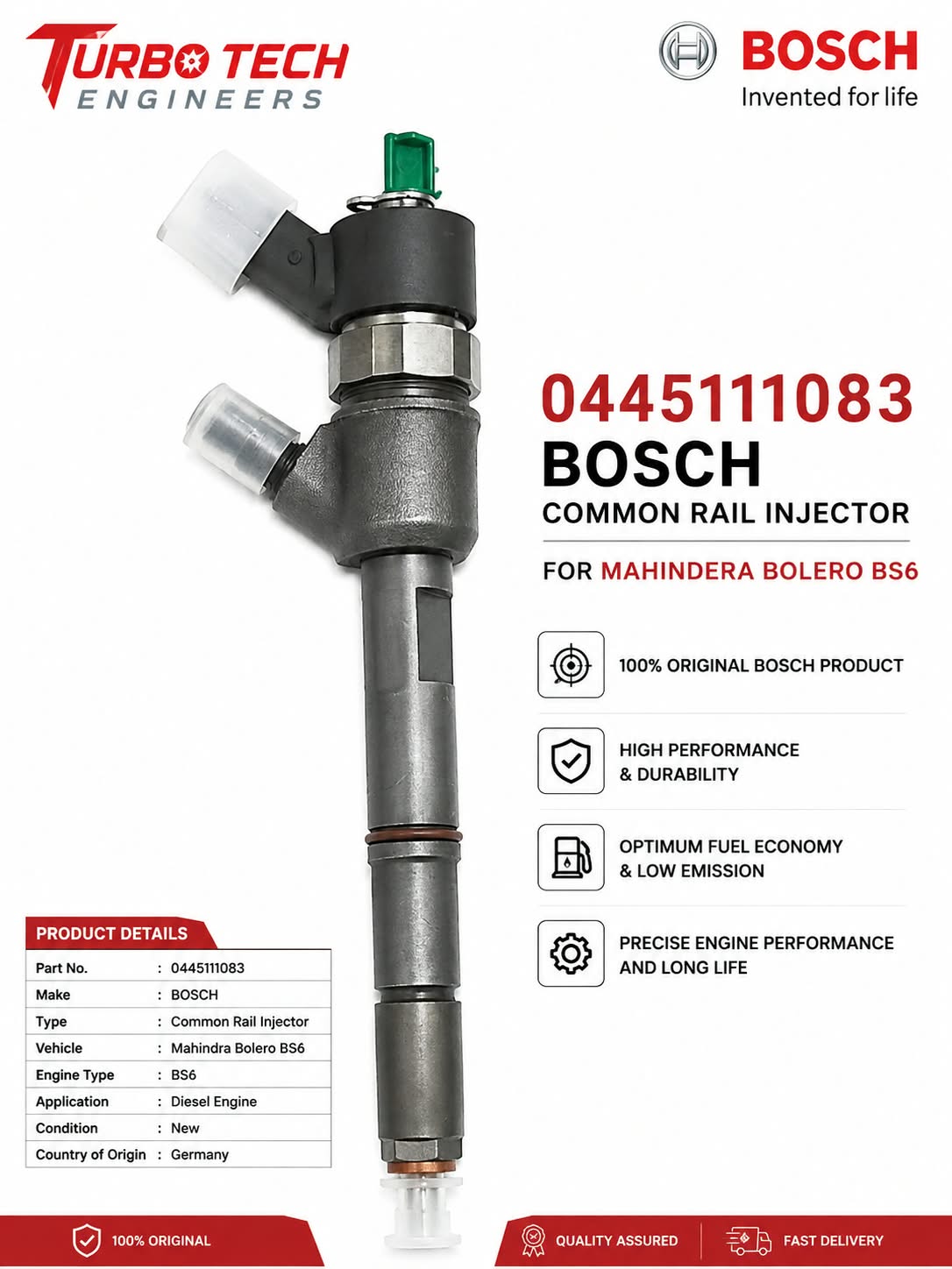 Bosch Common Rail Injector 0445111083 – Mahindra Bolero BS6