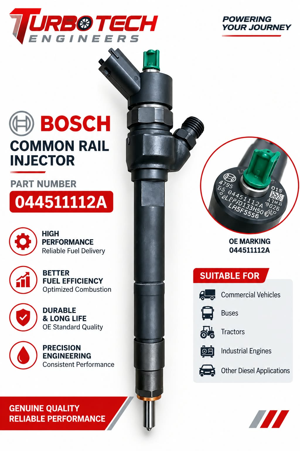 Bosch Common Rail Injector 044511112A – Ashok Leyland Dost BS6