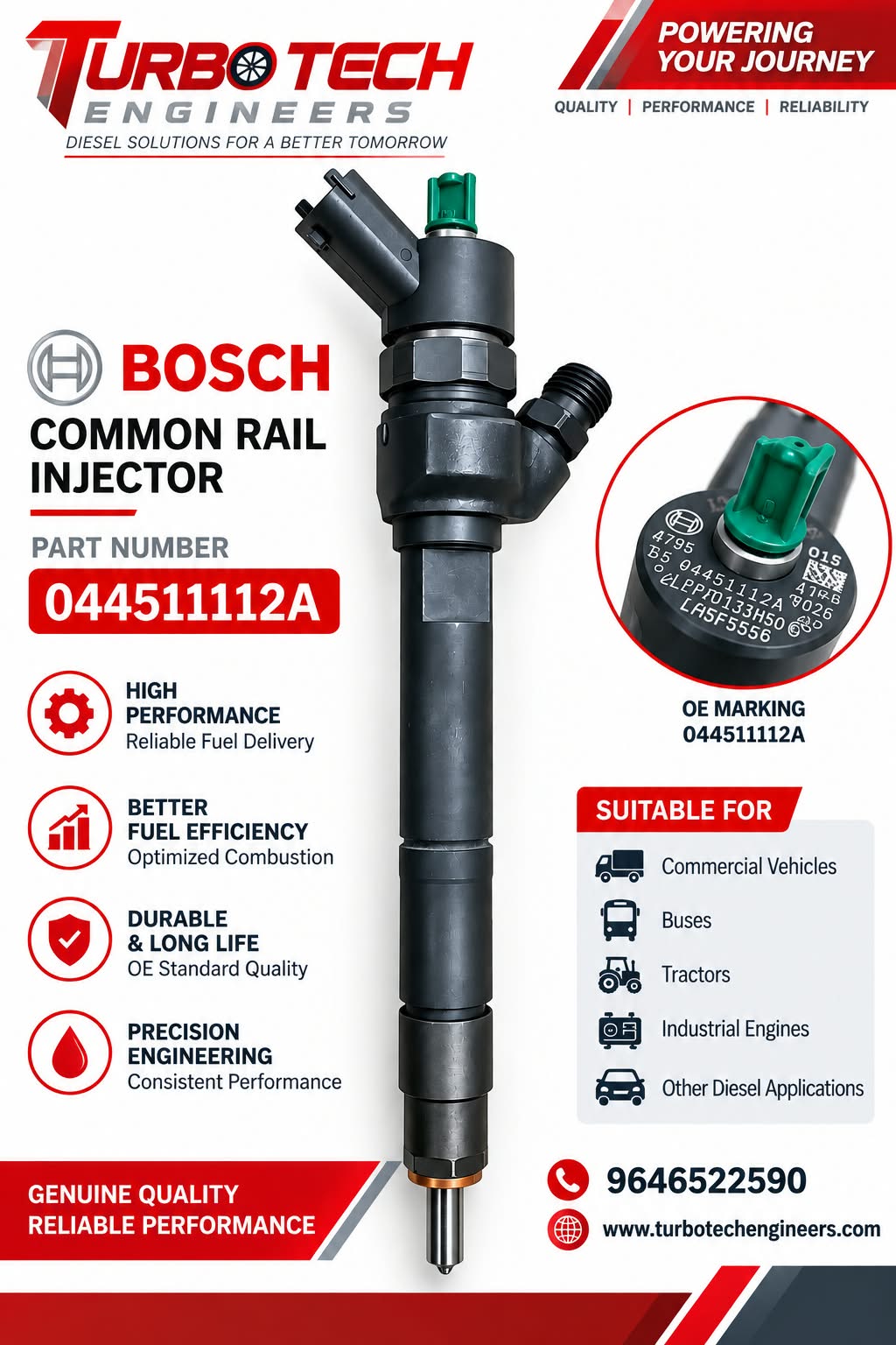 Bosch Common Rail Injector 044511112A – Ashok Leyland Dost BS6