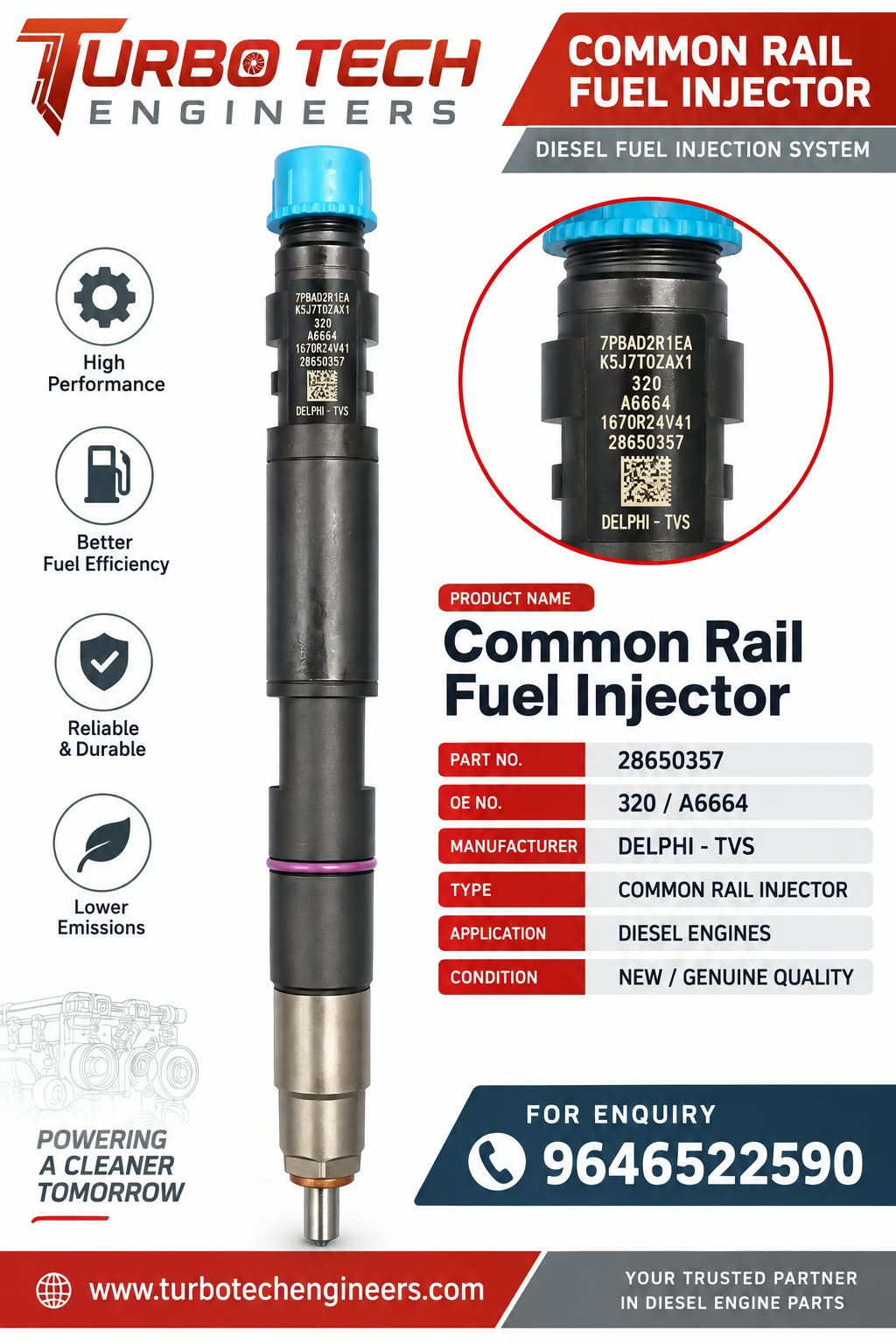 Common Rail Fuel Injector 28650357 (320/A6664) – Delphi TVS