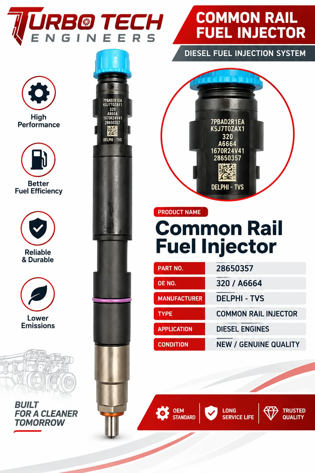 Common Rail Fuel Injector 28650357 (320/A6664) – Delphi TVS