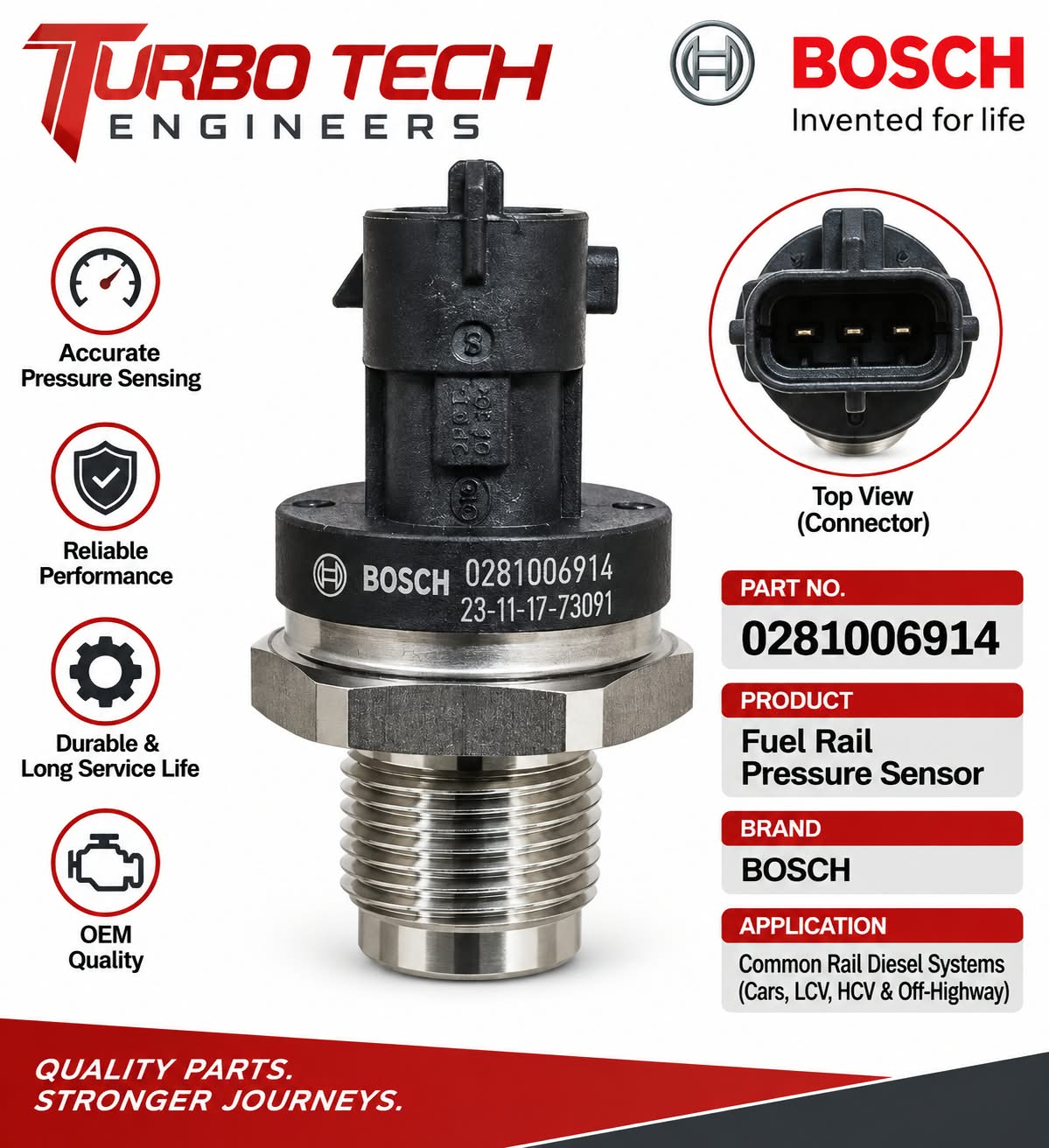 Bosch Fuel Rail Pressure Sensor 0281006914