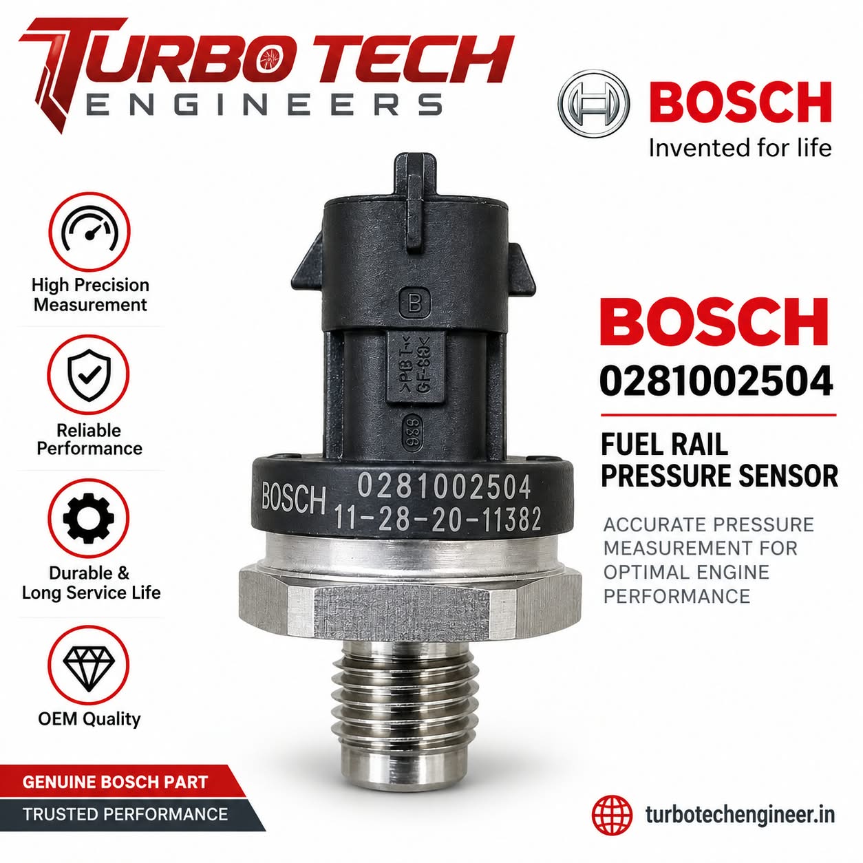 Bosch Fuel Rail Pressure Sensor 0281002504
