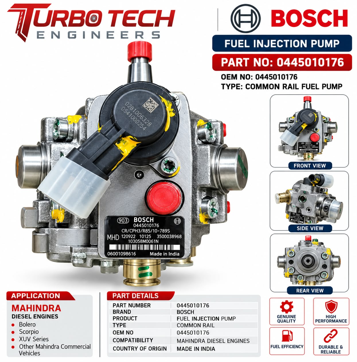 Bosch Common Rail Fuel Injection Pump 0445010176 – Mahindra