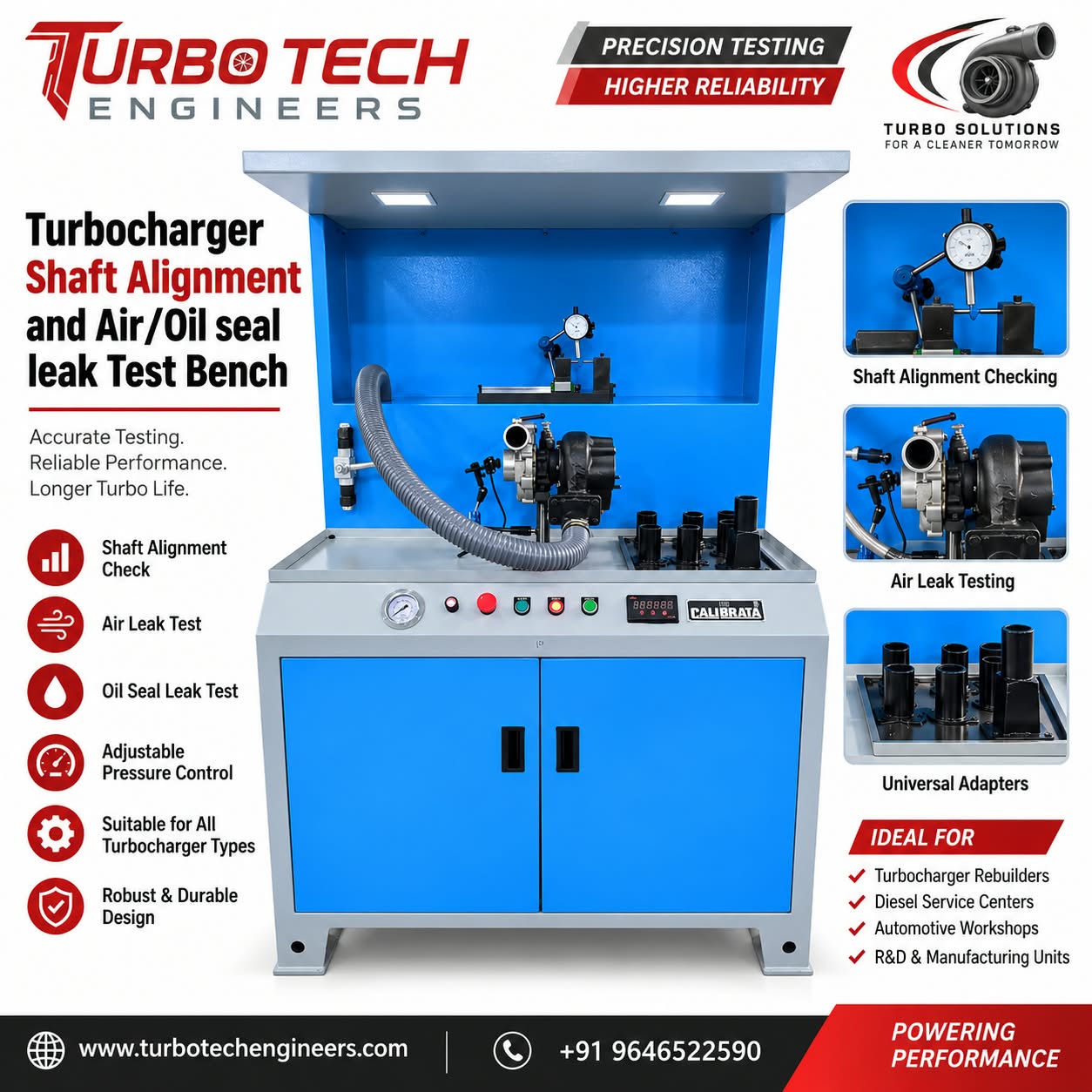 Turbocharger Shaft Alignment & Air/Oil Seal Leak Test Bench