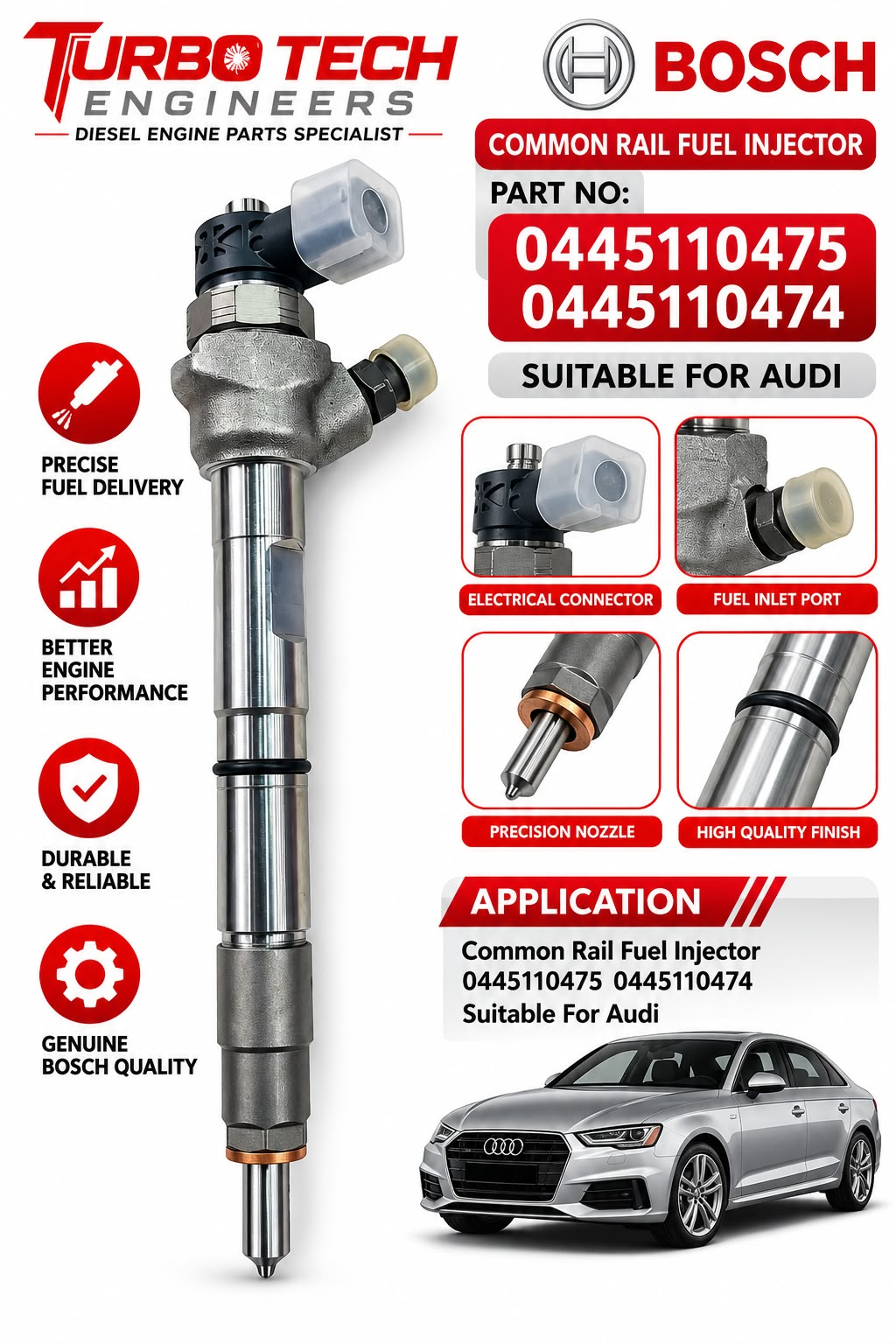 Bosch Common Rail Fuel Injector 0445110475 / 0445110474 – Audi 2.0 TDI