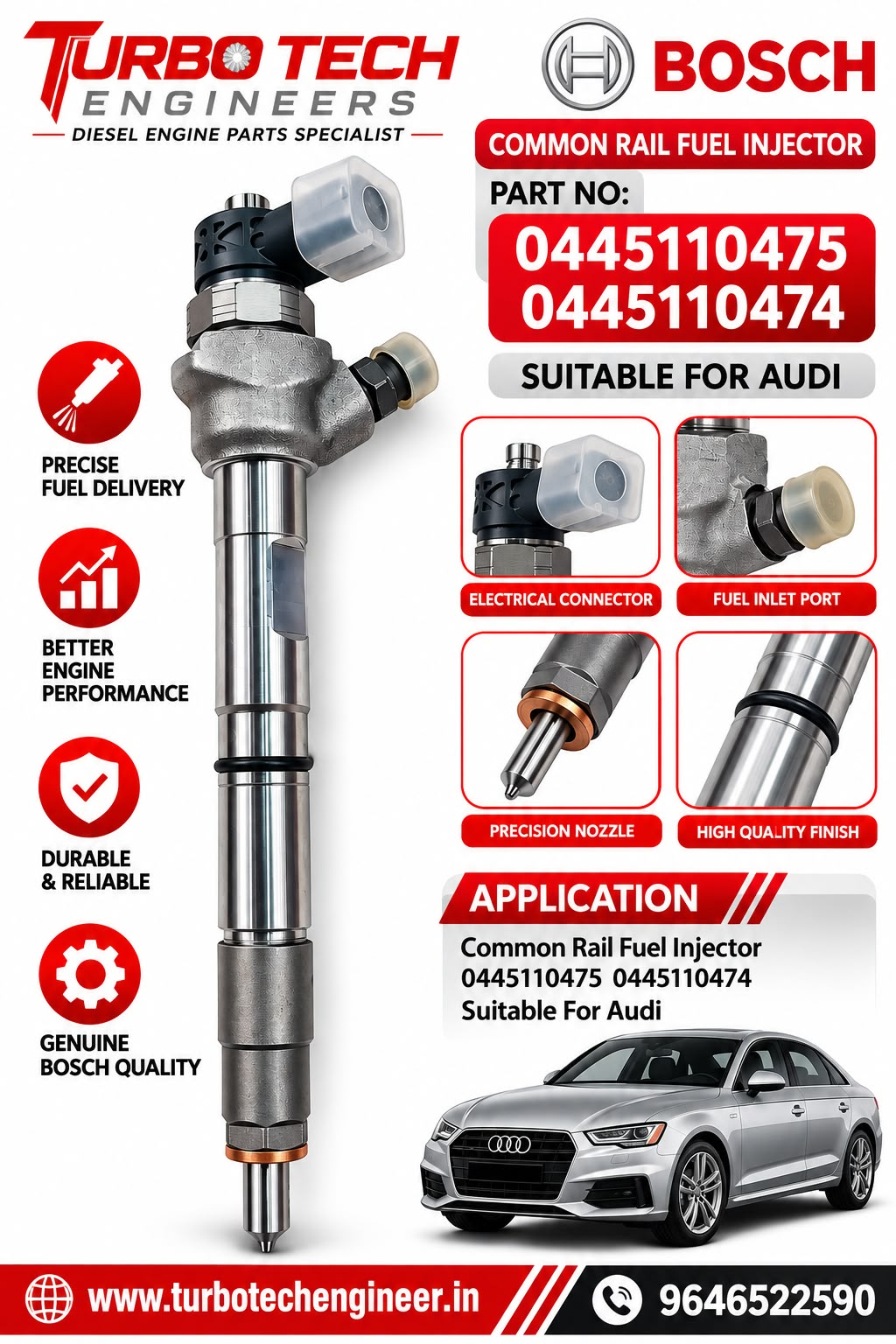 Bosch Common Rail Fuel Injector 0445110475 / 0445110474 – Audi 2.0 TDI