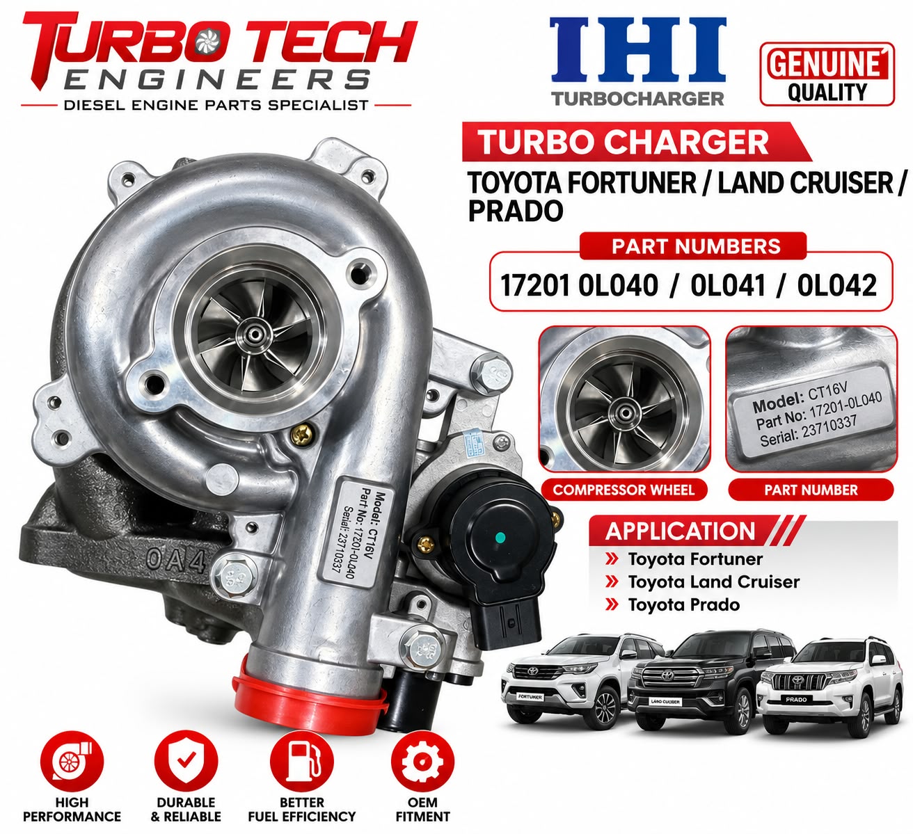 CT16V Turbocharger – Toyota Fortuner, Land Cruiser Prado & Hilux