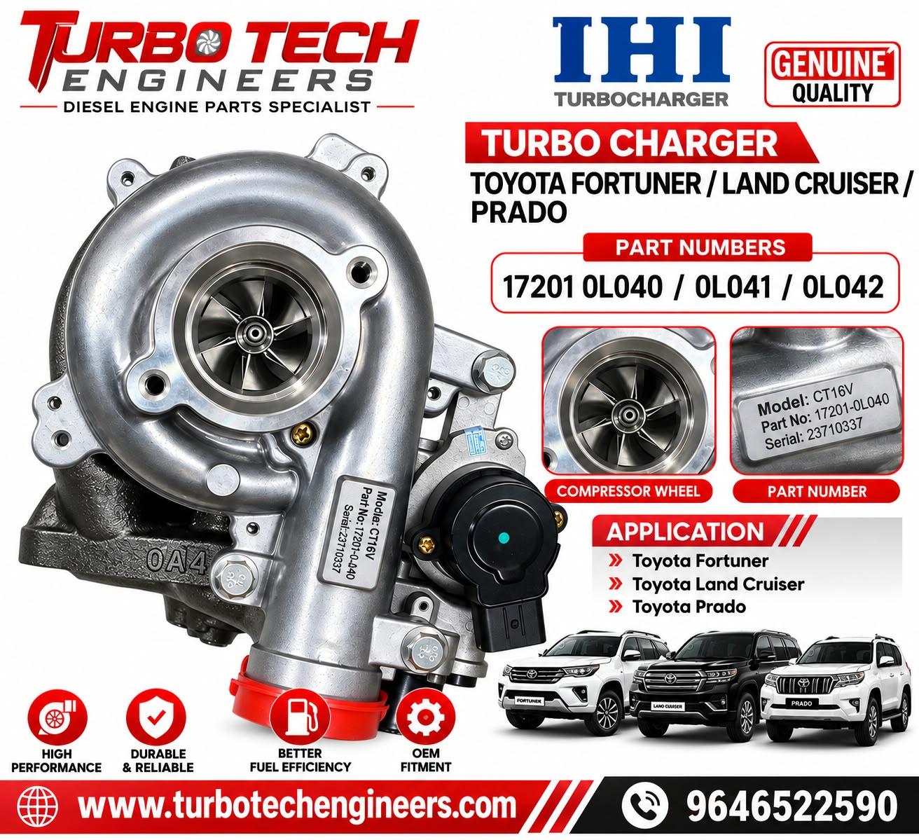 CT16V Turbocharger – Toyota Fortuner, Land Cruiser Prado & Hilux