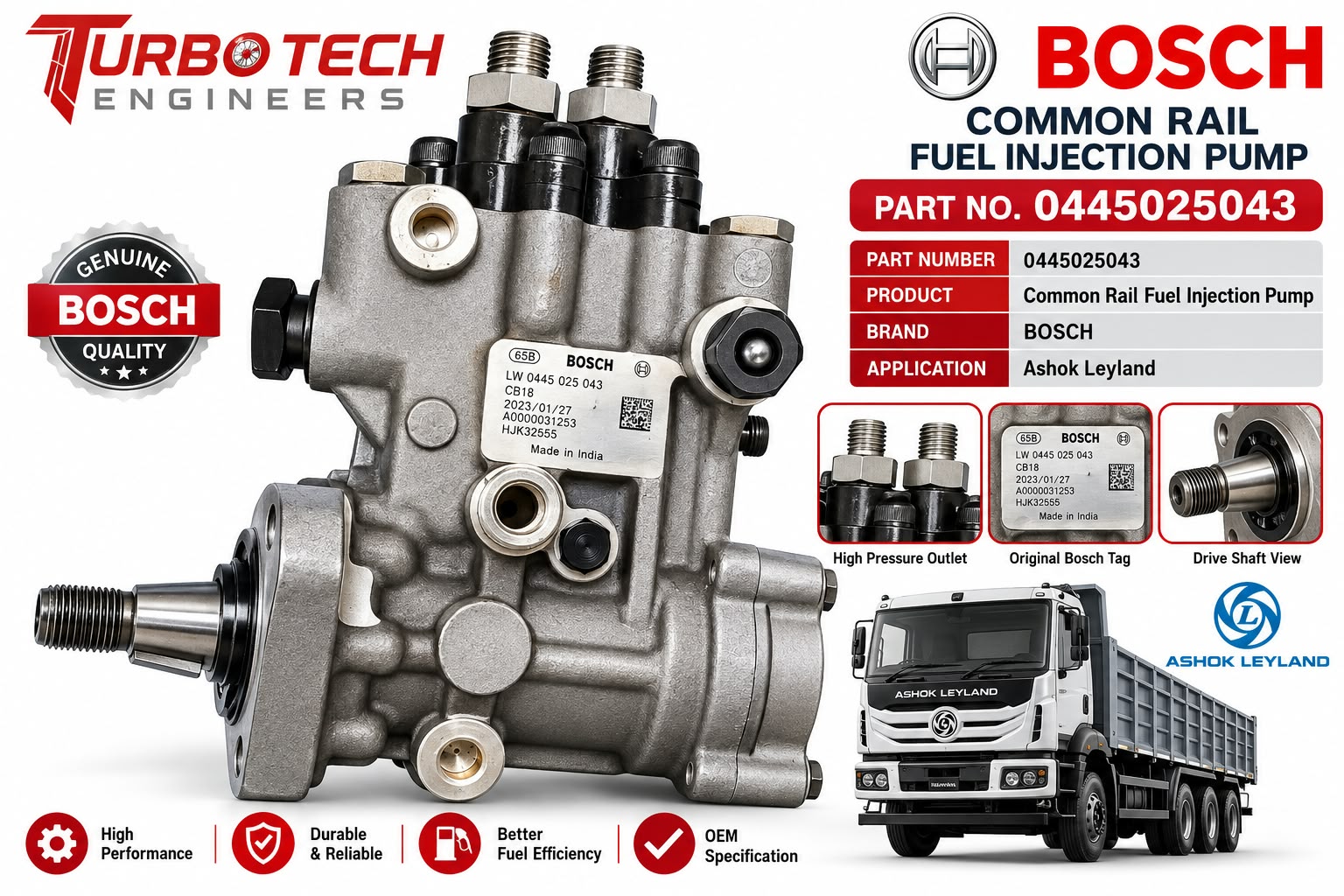 Bosch Common Rail Fuel Injection Pump 0445025043 – Ashok Leyland