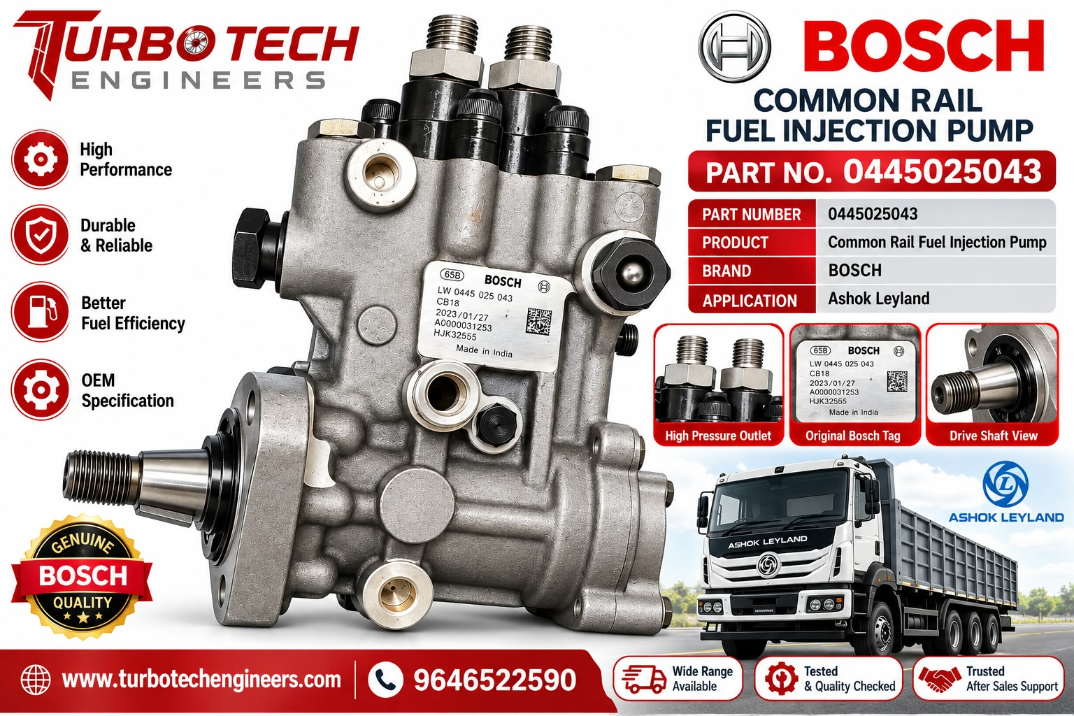 Bosch Common Rail Fuel Injection Pump 0445025043 – Ashok Leyland