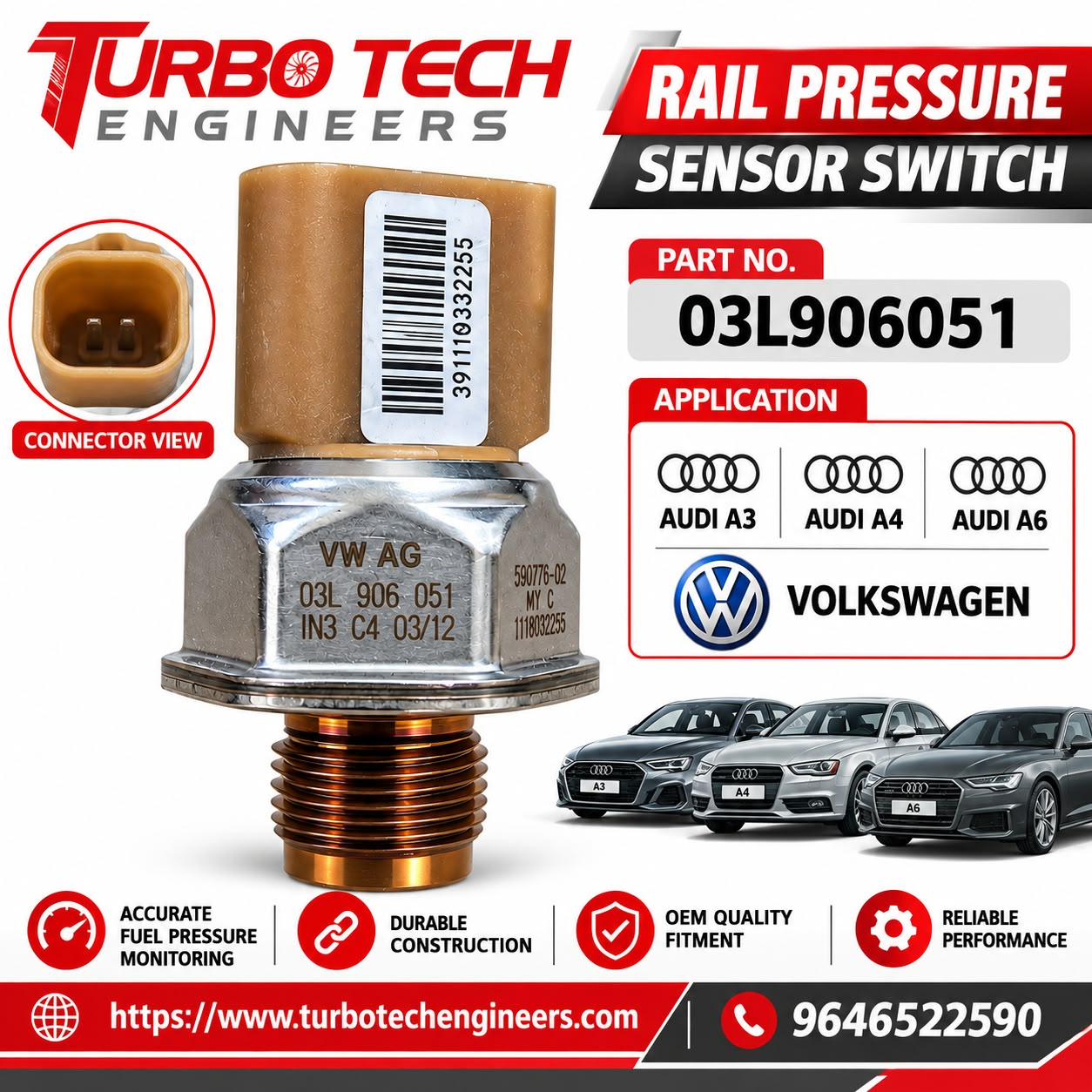 VAG Common Rail Fuel Pressure Sensor 03L906051 – Audi / Volkswagen