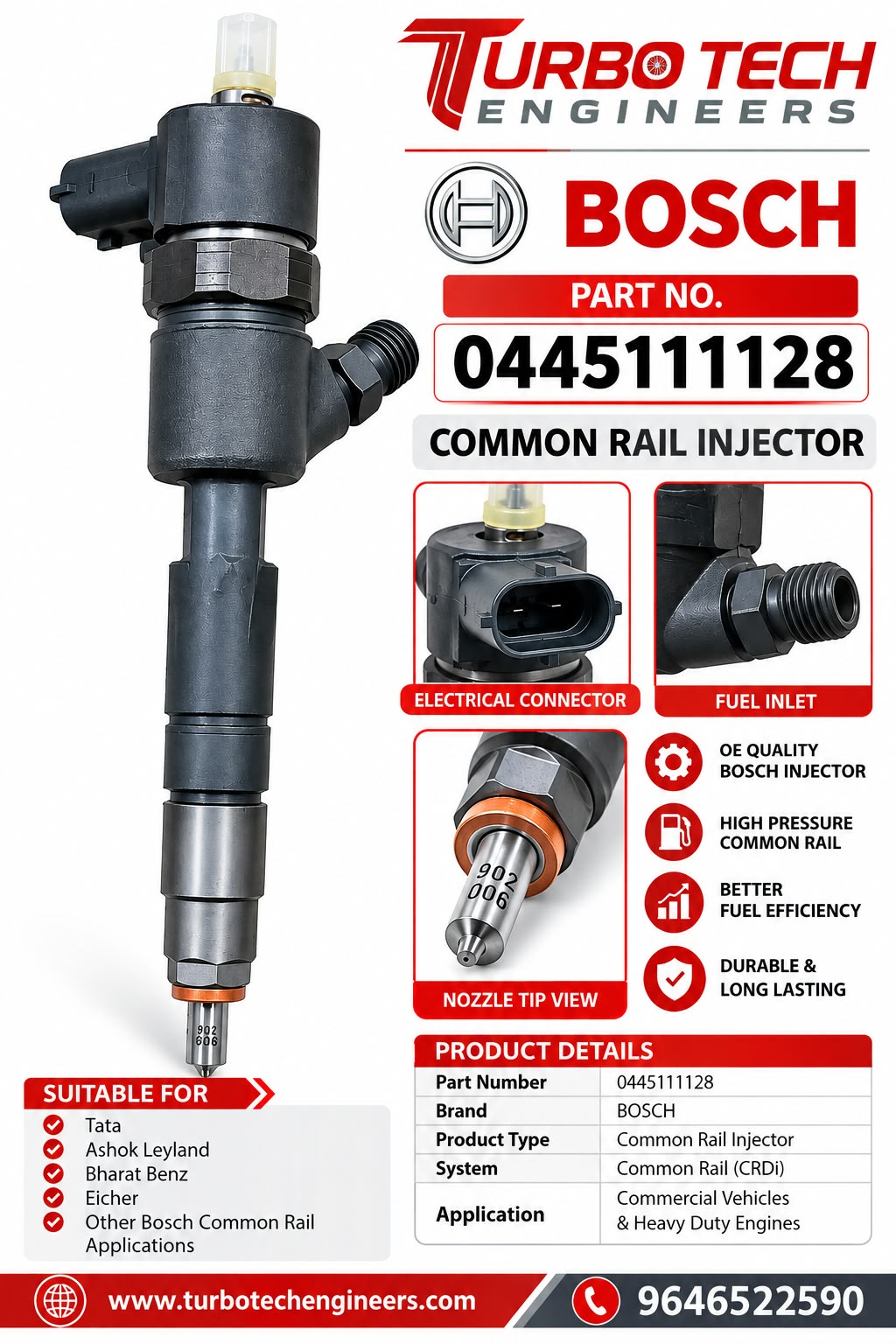 Bosch Common Rail Fuel Injector 0445111128 – Isuzu D-Max Euro 6