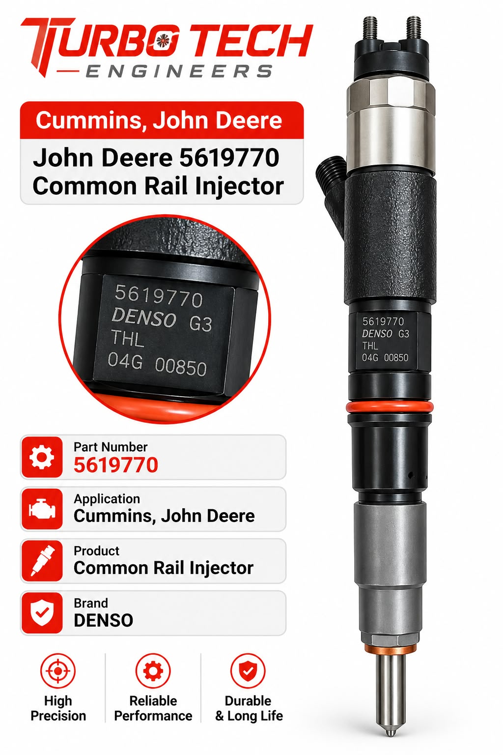 Denso Common Rail Fuel Injector 5619770 – Cummins & John Deere