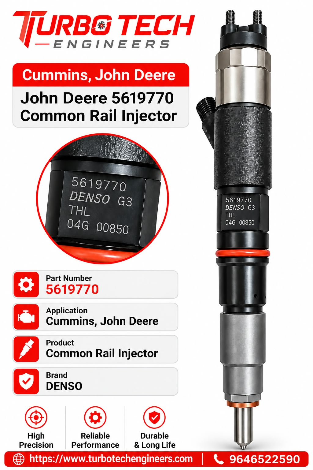 Denso Common Rail Fuel Injector 5619770 – Cummins & John Deere