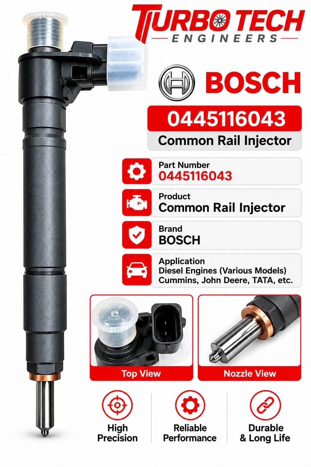 Bosch Common Rail Fuel Injector 0445116043