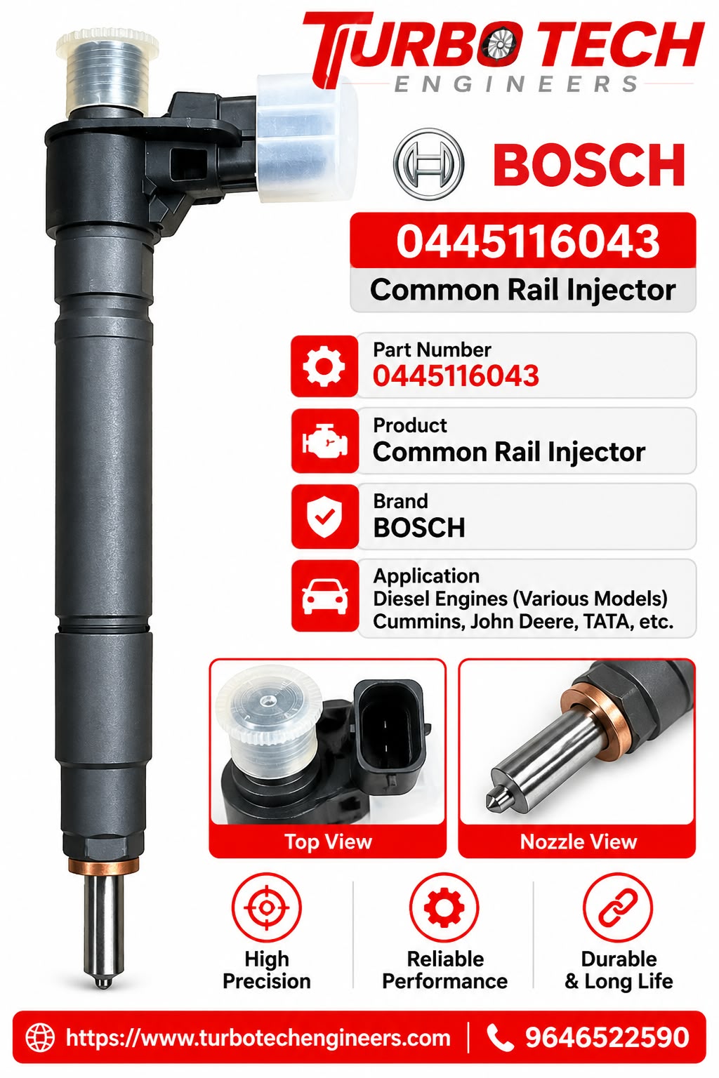Bosch Common Rail Fuel Injector 0445116043