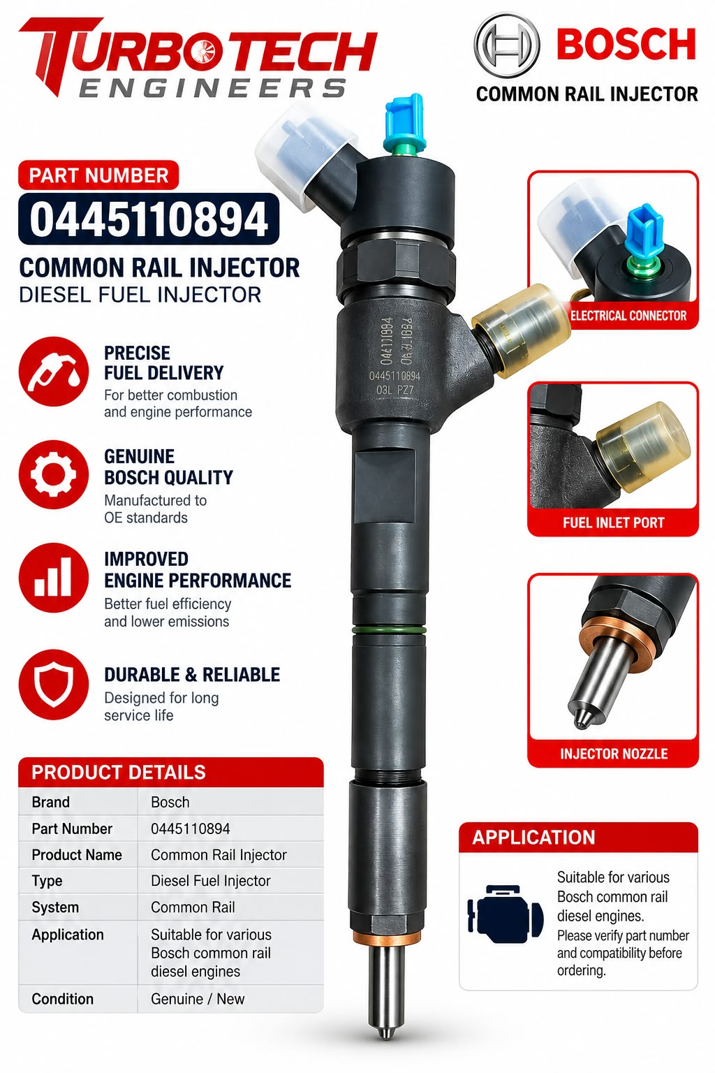 Bosch Common Rail Fuel Injector 0445110894 – Mahindra Tractor