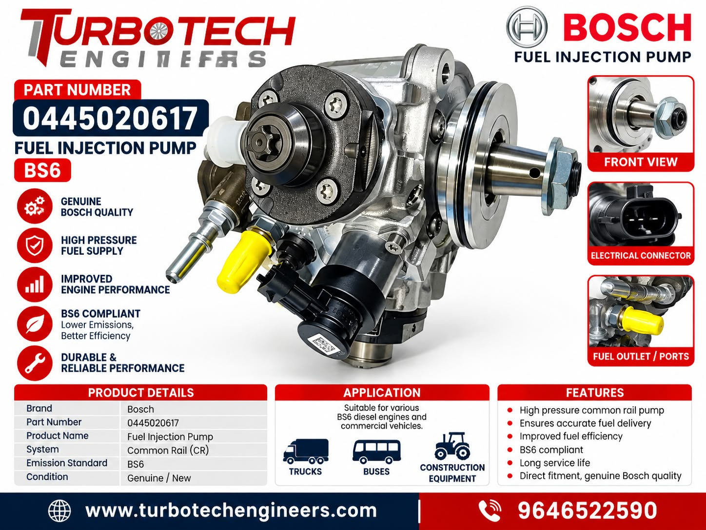 Bosch Common Rail Fuel Injection Pump 0445020617 – Tata Cummins BS6