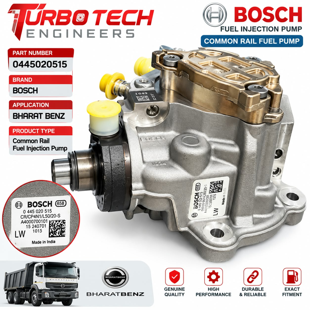 Bosch Common Rail Fuel Injection Pump 0445020515 – Bharat Benz