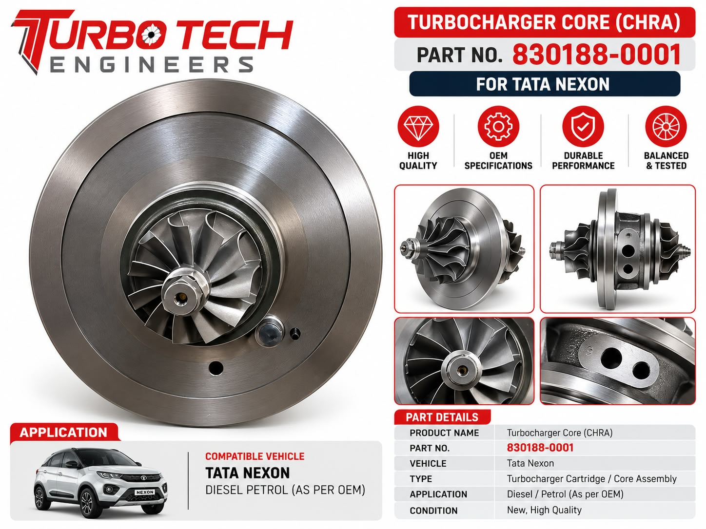 Turbocharger Core Assembly (CHRA) 830188-0001 – Tata Nexon 1.5L Diesel