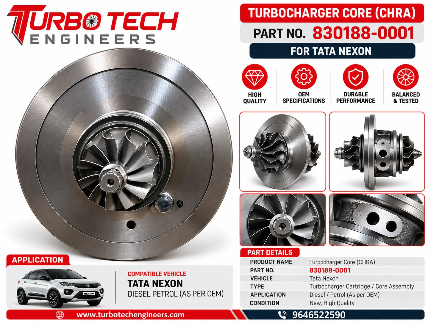 Turbocharger Core Assembly (CHRA) 830188-0001 – Tata Nexon 1.5L Diesel