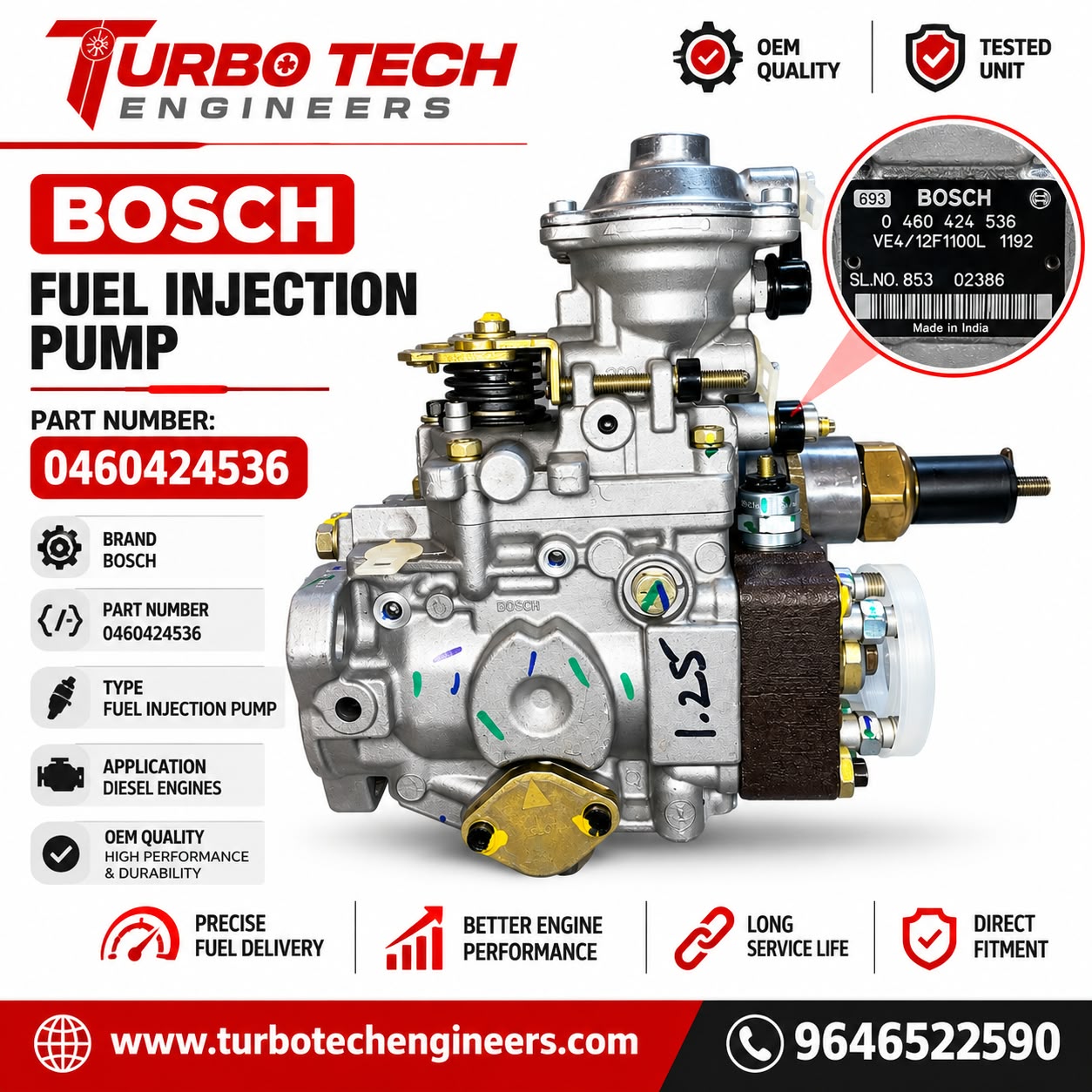 Bosch VE Mechanical Fuel Injection Pump 0460424536 – CASE 570ST