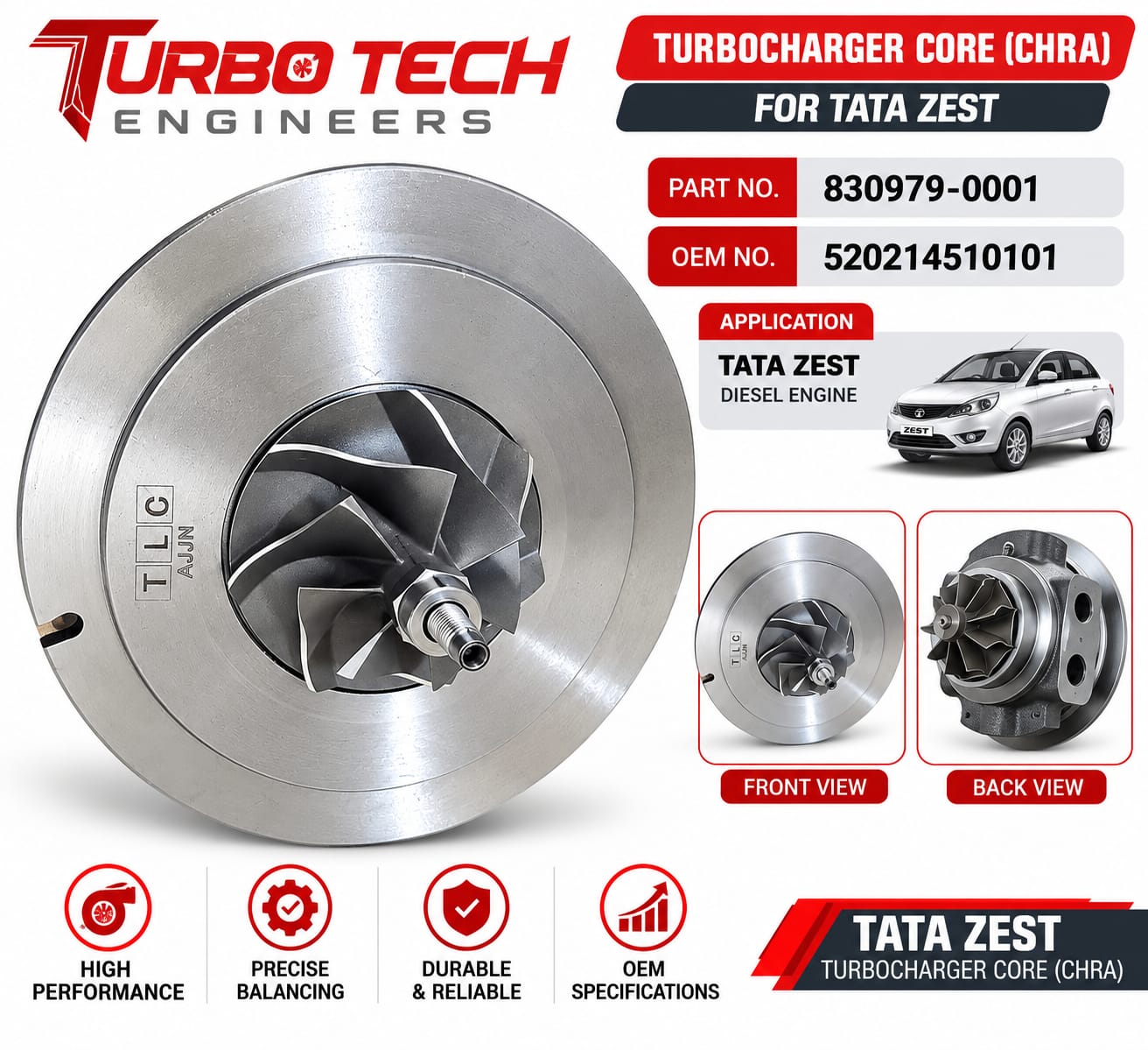 Turbocharger Core (CHRA) 830979-0001 for Tata Zest Revotron 1.2