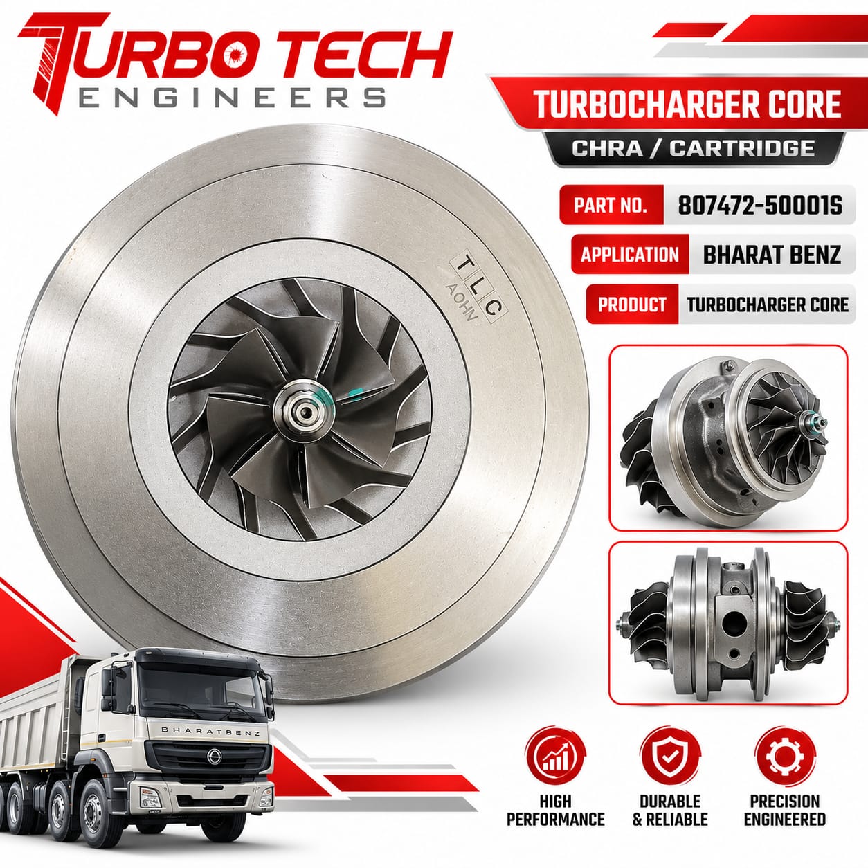 Turbocharger Core (CHRA) 807472-50001S for Bharat Benz