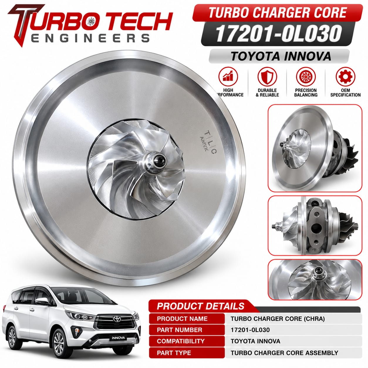 Turbocharger Core (CHRA) 17201-0L030 for Toyota Innova 2.5 D-4D